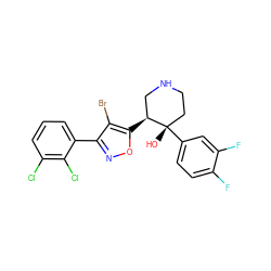 O[C@]1(c2ccc(F)c(F)c2)CCNC[C@@H]1c1onc(-c2cccc(Cl)c2Cl)c1Br ZINC000084596658