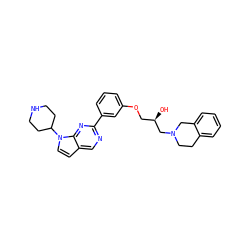 O[C@H](COc1cccc(-c2ncc3ccn(C4CCNCC4)c3n2)c1)CN1CCc2ccccc2C1 ZINC000219778911