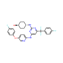 O[C@H]1CC[C@H](Nc2nc(Nc3ccc(Oc4ccc(F)cc4)cn3)cc(C(F)(F)c3ccc(F)cc3)n2)CC1 ZINC000261180941