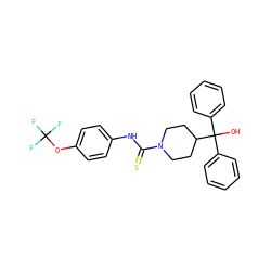 OC(c1ccccc1)(c1ccccc1)C1CCN(C(=S)Nc2ccc(OC(F)(F)F)cc2)CC1 ZINC000084757757