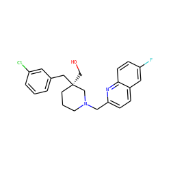 OC[C@@]1(Cc2cccc(Cl)c2)CCCN(Cc2ccc3cc(F)ccc3n2)C1 ZINC000013595164