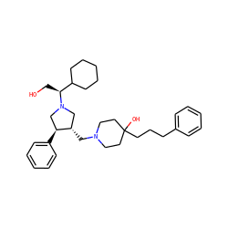 OC[C@@H](C1CCCCC1)N1C[C@H](CN2CCC(O)(CCCc3ccccc3)CC2)[C@@H](c2ccccc2)C1 ZINC000013819418