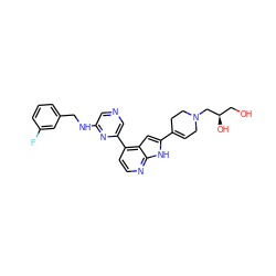 OC[C@@H](O)CN1CC=C(c2cc3c(-c4cncc(NCc5cccc(F)c5)n4)ccnc3[nH]2)CC1 ZINC000220345525