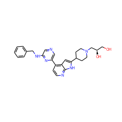 OC[C@@H](O)CN1CCC(c2cc3c(-c4cncc(NCc5ccccc5)n4)ccnc3[nH]2)CC1 ZINC000226045257
