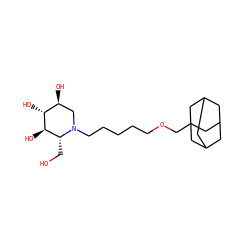 OC[C@@H]1[C@@H](O)[C@H](O)[C@@H](O)CN1CCCCCOCC12CC3CC(CC(C3)C1)C2 ZINC000033989734