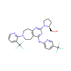 OC[C@@H]1CCCN1c1nc2c(c(Nc3ccc(C(F)(F)F)cn3)n1)CCN(c1ncccc1C(F)(F)F)CC2 ZINC000144943037