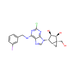 OC[C@]12C[C@@H]1[C@H](n1cnc3c(NCc4cccc(I)c4)nc(Cl)nc31)[C@@H](O)[C@H]2O ZINC000100923952
