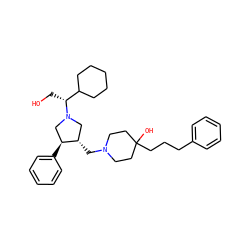 OC[C@H](C1CCCCC1)N1C[C@H](CN2CCC(O)(CCCc3ccccc3)CC2)[C@@H](c2ccccc2)C1 ZINC000013819420