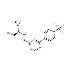 OC[C@H](NCc1ccnc(-c2ccc(C(F)(F)F)cc2)n1)C1CC1 ZINC000204407398