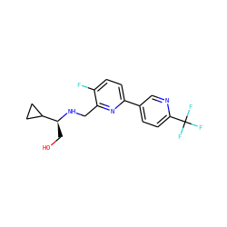 OC[C@H](NCc1nc(-c2ccc(C(F)(F)F)nc2)ccc1F)C1CC1 ZINC000204419842