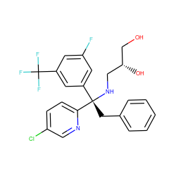 OC[C@H](O)CN[C@@](Cc1ccccc1)(c1cc(F)cc(C(F)(F)F)c1)c1ccc(Cl)cn1 ZINC000115424452