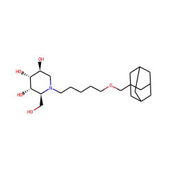 OC[C@H]1[C@H](O)[C@H](O)[C@@H](O)CN1CCCCCOCC12CC3CC(CC(C3)C1)C2 ZINC000049068443