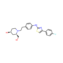 OC[C@H]1C[C@@H](O)CCN1CCc1ccc(Nc2nc(-c3ccc(F)cc3)cs2)cc1 ZINC000096274012