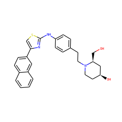 OC[C@H]1C[C@@H](O)CCN1CCc1ccc(Nc2nc(-c3ccc4ccccc4c3)cs2)cc1 ZINC000096274018