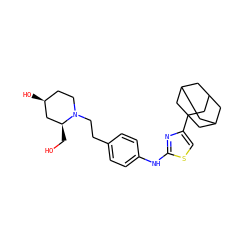 OC[C@H]1C[C@@H](O)CCN1CCc1ccc(Nc2nc(C34CC5CC(CC(C5)C3)C4)cs2)cc1 ZINC000096273990