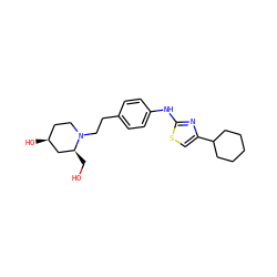 OC[C@H]1C[C@@H](O)CCN1CCc1ccc(Nc2nc(C3CCCCC3)cs2)cc1 ZINC000096274023