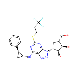 OC[C@H]1C[C@@H](n2nnc3c(N[C@@H]4C[C@H]4c4ccccc4)nc(SCCC(F)(F)F)nc32)[C@H](O)[C@@H]1O ZINC000028957439