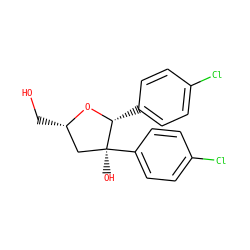 OC[C@H]1C[C@](O)(c2ccc(Cl)cc2)[C@@H](c2ccc(Cl)cc2)O1 ZINC000028648834