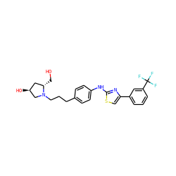 OC[C@H]1C[C@H](O)CN1CCCc1ccc(Nc2nc(-c3cccc(C(F)(F)F)c3)cs2)cc1 ZINC000653701096
