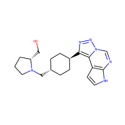 OC[C@H]1CCCN1C[C@H]1CC[C@H](c2nnn3cnc4[nH]ccc4c23)CC1 ZINC001772605209