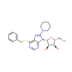 OC[C@H]1O[C@@H](n2c(N3CCCCC3)nc3c(SCc4ccccc4)ncnc32)[C@H](O)[C@@H]1O ZINC000013607494
