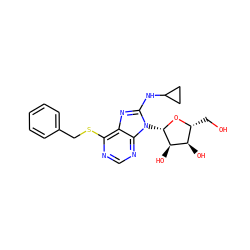 OC[C@H]1O[C@@H](n2c(NC3CC3)nc3c(SCc4ccccc4)ncnc32)[C@H](O)[C@@H]1O ZINC000013607486