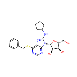 OC[C@H]1O[C@@H](n2c(NC3CCCC3)nc3c(SCc4ccccc4)ncnc32)[C@H](O)[C@@H]1O ZINC000006716822