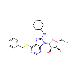 OC[C@H]1O[C@@H](n2c(NC3CCCCC3)nc3c(SCc4ccccc4)ncnc32)[C@H](O)[C@@H]1O ZINC000013607489