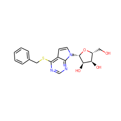 OC[C@H]1O[C@@H](n2ccc3c(SCc4ccccc4)ncnc32)[C@H](O)[C@@H]1O ZINC000029058158
