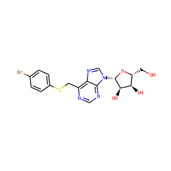 OC[C@H]1O[C@@H](n2cnc3c(CSc4ccc(Br)cc4)ncnc32)[C@H](O)[C@@H]1O ZINC000029058919
