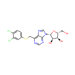 OC[C@H]1O[C@@H](n2cnc3c(CSc4ccc(Cl)c(Cl)c4)ncnc32)[C@H](O)[C@@H]1O ZINC000029057272