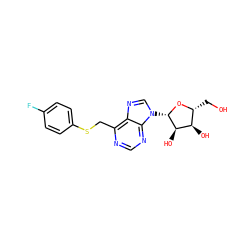 OC[C@H]1O[C@@H](n2cnc3c(CSc4ccc(F)cc4)ncnc32)[C@H](O)[C@@H]1O ZINC000029058660
