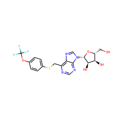 OC[C@H]1O[C@@H](n2cnc3c(CSc4ccc(OC(F)(F)F)cc4)ncnc32)[C@H](O)[C@@H]1O ZINC000029058433