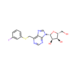 OC[C@H]1O[C@@H](n2cnc3c(CSc4cccc(I)c4)ncnc32)[C@H](O)[C@@H]1O ZINC000029059107