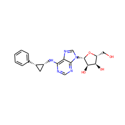 OC[C@H]1O[C@@H](n2cnc3c(N[C@@H]4C[C@@H]4c4ccccc4)ncnc32)[C@H](O)[C@@H]1O ZINC000013611530