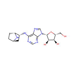 OC[C@H]1O[C@@H](n2cnc3c(N[C@@H]4C[C@H]5CC[C@H]4N5)ncnc32)[C@H](O)[C@@H]1O ZINC000253675711