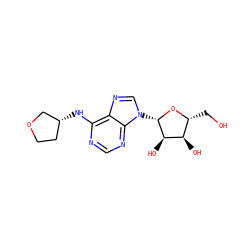 OC[C@H]1O[C@@H](n2cnc3c(N[C@@H]4CCOC4)ncnc32)[C@H](O)[C@@H]1O ZINC000003985981