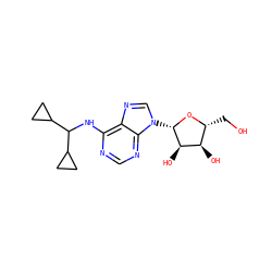 OC[C@H]1O[C@@H](n2cnc3c(NC(C4CC4)C4CC4)ncnc32)[C@H](O)[C@@H]1O ZINC000049114542