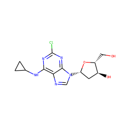 OC[C@H]1O[C@@H](n2cnc3c(NC4CC4)nc(Cl)nc32)C[C@@H]1O ZINC000013804199