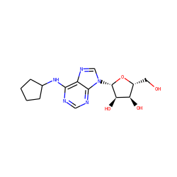 OC[C@H]1O[C@@H](n2cnc3c(NC4CCCC4)ncnc32)[C@H](O)[C@@H]1O ZINC000003995996