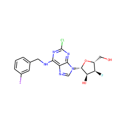 OC[C@H]1O[C@@H](n2cnc3c(NCc4cccc(I)c4)nc(Cl)nc32)[C@H](O)[C@@H]1F ZINC000095575770