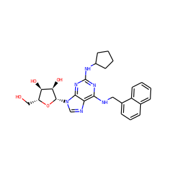 OC[C@H]1O[C@@H](n2cnc3c(NCc4cccc5ccccc45)nc(NC4CCCC4)nc32)[C@H](O)[C@@H]1O ZINC000027321443