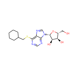 OC[C@H]1O[C@@H](n2cnc3c(SCC4CCCCC4)ncnc32)[C@H](O)[C@@H]1O ZINC000029058700