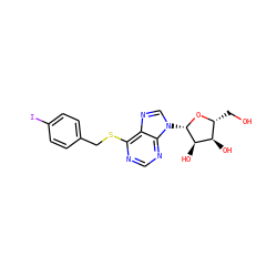 OC[C@H]1O[C@@H](n2cnc3c(SCc4ccc(I)cc4)ncnc32)[C@H](O)[C@@H]1O ZINC000038432500