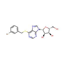 OC[C@H]1O[C@@H](n2cnc3c(SCc4cccc(Br)c4)ncnc32)[C@H](O)[C@@H]1O ZINC000040900227