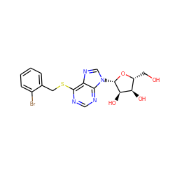 OC[C@H]1O[C@@H](n2cnc3c(SCc4ccccc4Br)ncnc32)[C@H](O)[C@@H]1O ZINC000040900224