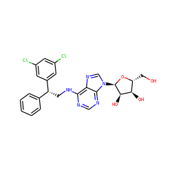 OC[C@H]1O[C@H](n2cnc3c(NC[C@H](c4ccccc4)c4cc(Cl)cc(Cl)c4)ncnc32)[C@H](O)[C@@H]1O ZINC000048999621