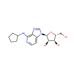 OC[C@H]1O[C@H](n2cnc3c(NC4CCCC4)nccc32)[C@H](O)[C@@H]1O ZINC000049090063