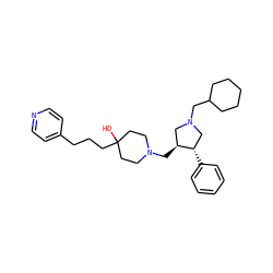 OC1(CCCc2ccncc2)CCN(C[C@H]2CN(CC3CCCCC3)C[C@@H]2c2ccccc2)CC1 ZINC000013819416