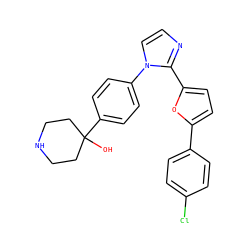 OC1(c2ccc(-n3ccnc3-c3ccc(-c4ccc(Cl)cc4)o3)cc2)CCNCC1 ZINC000299834897